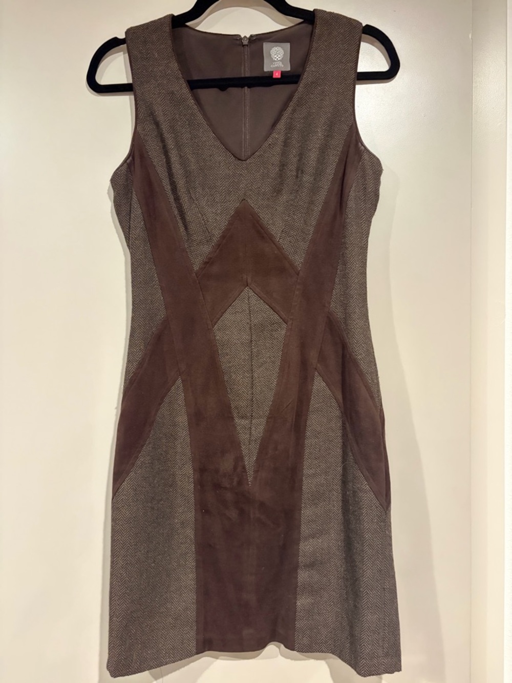 Vince Camuto Faux-Suede Panel Brown Sheath Dress, Size 4 - great condition!